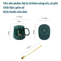 Bộ Cốc Hâm Nóng đồ uống kèm đế điện, Bộ ly sứ kèm đế điện hâm nóng trà, cafe, hâm sữa Tặng kèm thìa vàng, hộp sang trọng 5