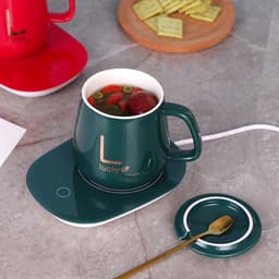 Bộ Cốc Hâm Nóng đồ uống kèm đế điện, Bộ ly sứ kèm đế điện hâm nóng trà, cafe, hâm sữa Tặng kèm thìa vàng, hộp sang trọng 7