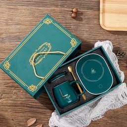 Bộ Cốc Hâm Nóng đồ uống kèm đế điện, Bộ ly sứ kèm đế điện hâm nóng trà, cafe, hâm sữa Tặng kèm thìa vàng, hộp sang trọng 8