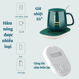 Bộ Cốc Hâm Nóng đồ uống kèm đế điện, Bộ ly sứ kèm đế điện hâm nóng trà, cafe, hâm sữa Tặng kèm thìa vàng, hộp sang trọng 2