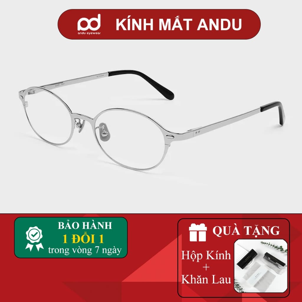 Gọng kính cận thời trang nam nữ ANDU dáng tròn dẹp phong cách 2YK chống tia UV - 20436