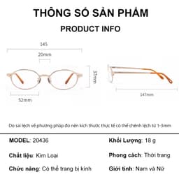 Gọng kính cận thời trang nam nữ ANDU dáng tròn dẹp phong cách 2YK chống tia UV - 20436 9