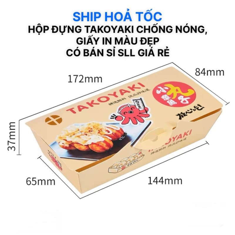 ( COMBO 100 ) Hộp Đựng Bánh Takoyaki 4-6-8-10 viên TỰ GẤP - GẤP SẴN ( Giá sỉ )