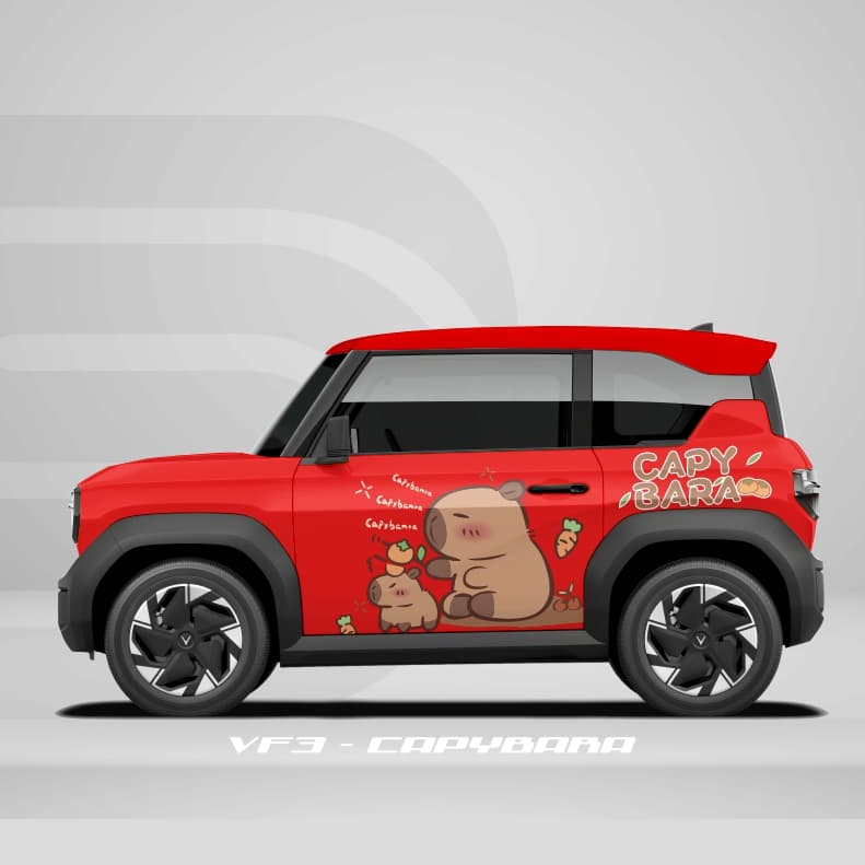 Tem dán xe VF3 - Decal dán xe - Sticker hình Capybara cho xe đẹp mắt