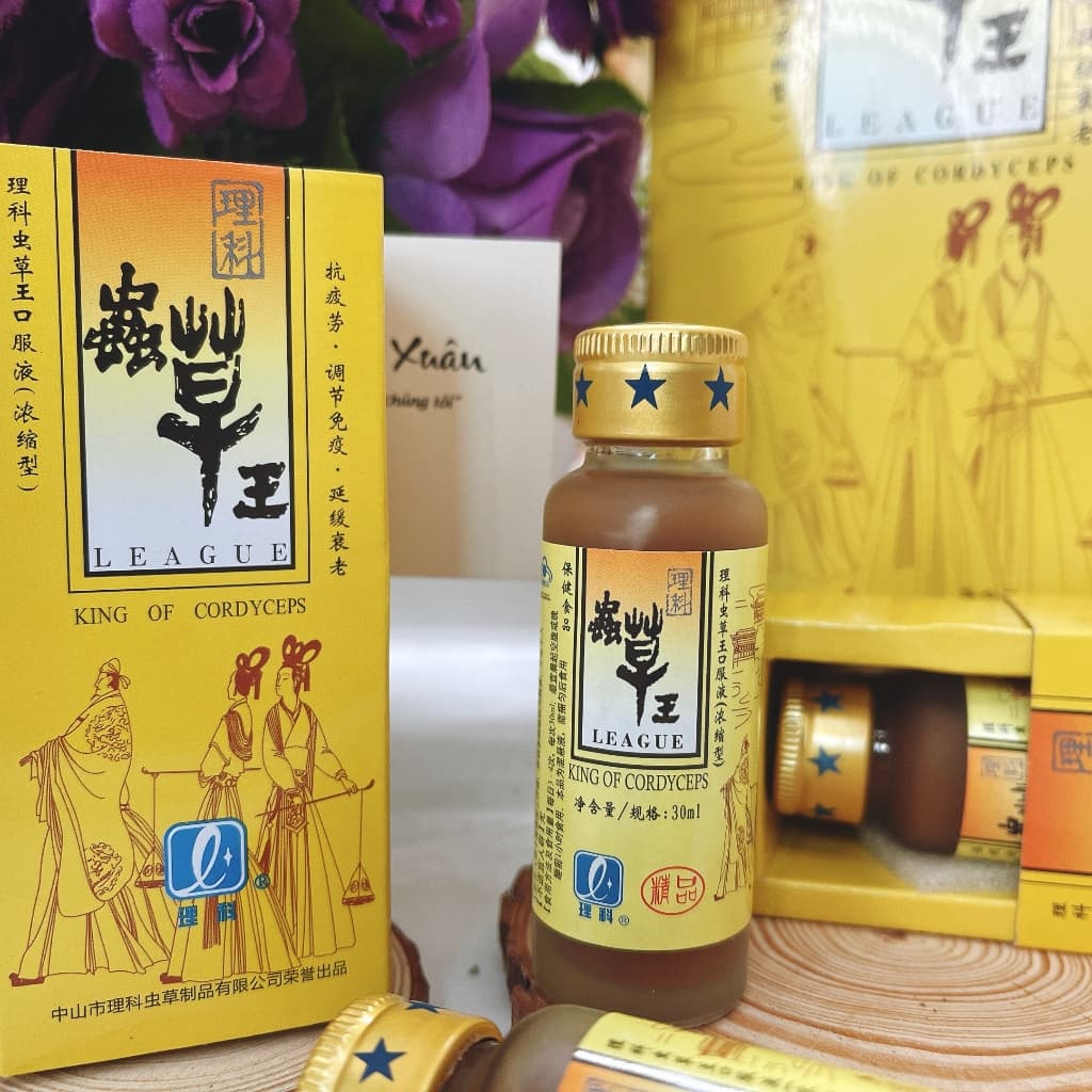 Đông trùng hạ thảo vàng trùng thảo vương lý khoa league king of cordyceps hộp 4 chai 30ml