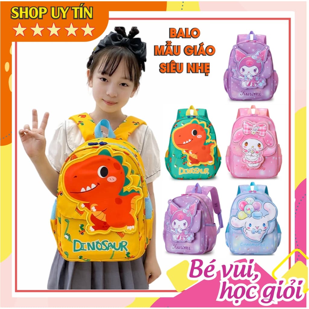 Balo mẫu giáo, mầm non bé trai, bé gái siêu nhẹ, chống thấm nước hình kuromi Melody Cinnamoroll sky