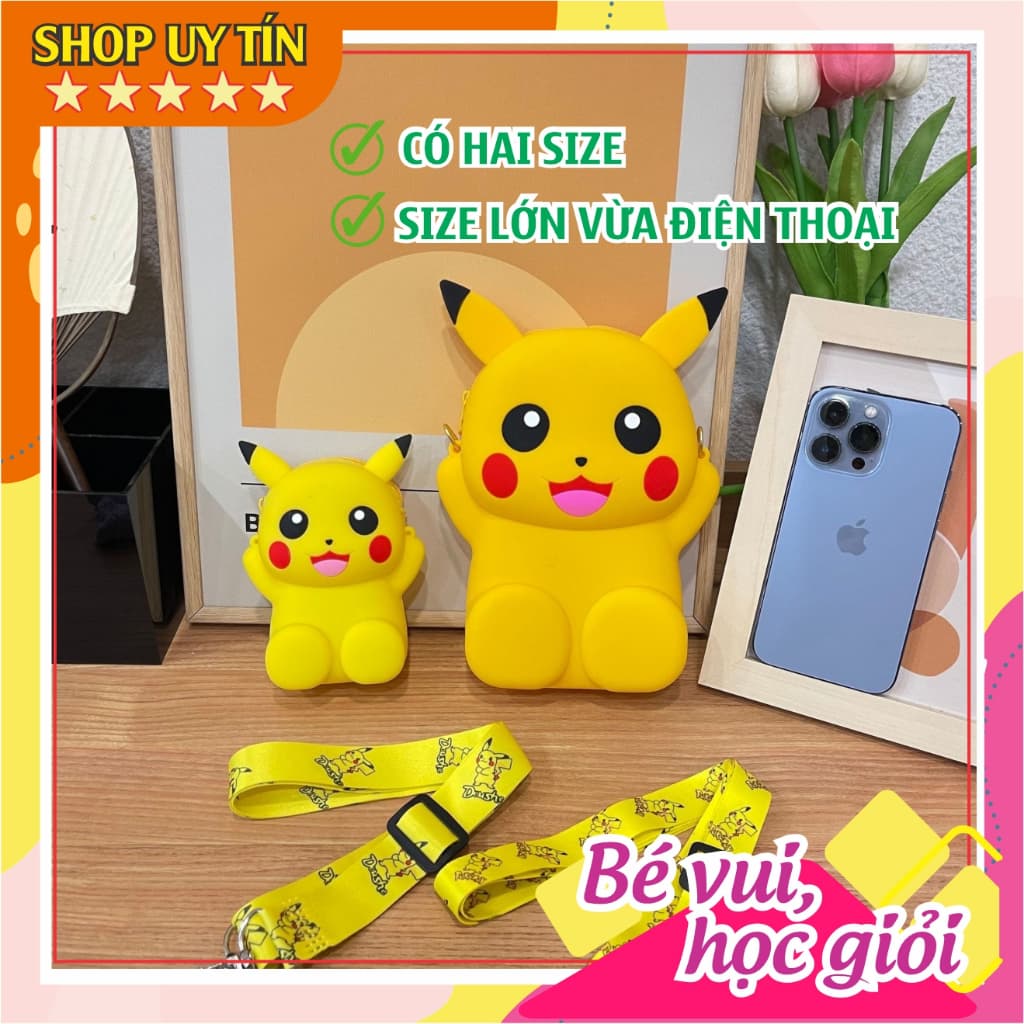 [Lớn, vừa điện thoại] Túi xách đeo chéo silicon hình pikachu thời trang dễ thương