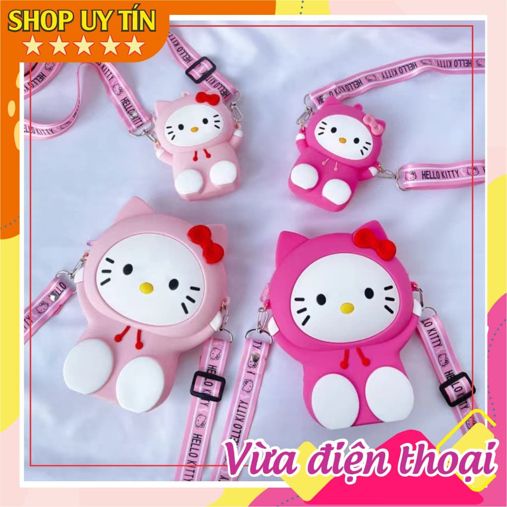 [Lớn, vừa điện thoại] Túi đeo chéo silicon hình mèo kitty thời trang đựng bao lì xì, mỹ phẩm, điện thoại, làm quà tặng