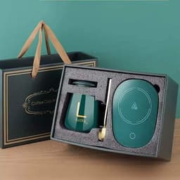 Cốc Hâm Nóng đồ uống kèm đế điện, Bộ Cốc sứ kèm đế điện hâm nóng trà, cafe, hâm sữa + Tặng kèm thìa vàng, hộp sang trọng 3