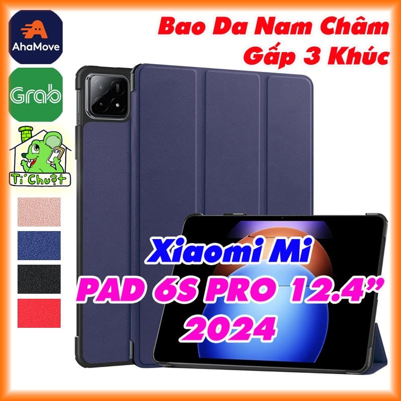 [Ảnh Thật] Bao Da MTB Xia0mi Mi PAD 6S PRO 12.4" 2024 Gấp 3 Khúc Lưng Cứng Có Nam Châm