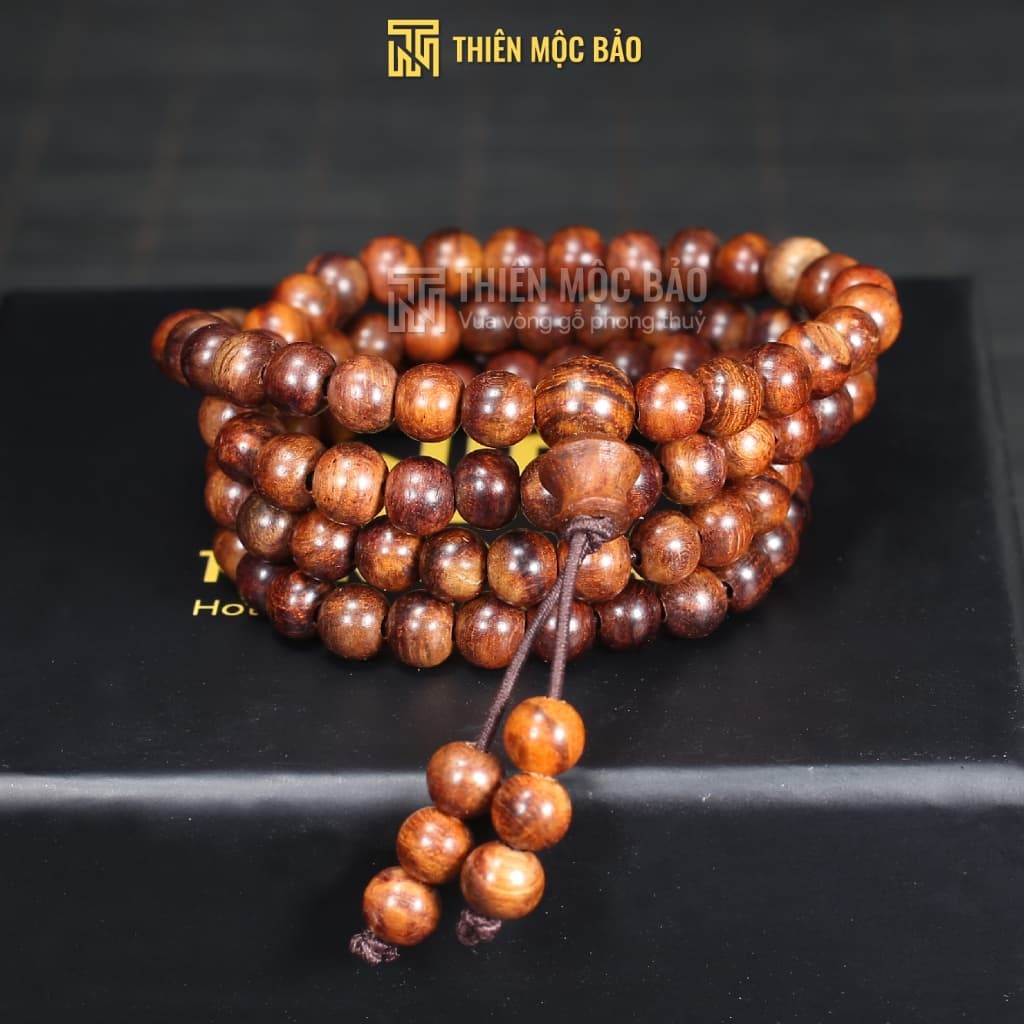 Tràng 108 hạt gỗ Sưa Đỏ 6/8mm lõi già vân tự nhiên, thơm dịu, để mộc cho nam nữ | Thiên Mộc Bảo