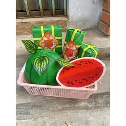 Set 9 món Bánh chưng, bánh tét, dưa hấu trang trí Tết, mô hình trang trí tự cài 1