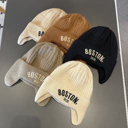 [6-24 THÁNG TUỔI] Mũ Len Trẻ Em Boston Hàn Quốc Cao Cấp, Mũ Len Cóịt Tai Ấm Áp Mùa Đông Có In Chữ, Mũ Len Dệt Kim - M12 6
