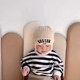 [6-24 THÁNG TUỔI] Mũ Len Trẻ Em Boston Hàn Quốc Cao Cấp, Mũ Len Cóịt Tai Ấm Áp Mùa Đông Có In Chữ, Mũ Len Dệt Kim - M12 5