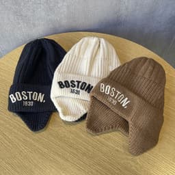 [6-24 THÁNG TUỔI] Mũ Len Trẻ Em Boston Hàn Quốc Cao Cấp, Mũ Len Cóịt Tai Ấm Áp Mùa Đông Có In Chữ, Mũ Len Dệt Kim - M12 7
