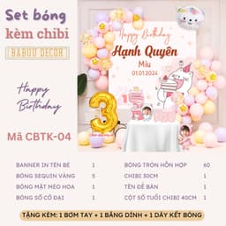 Đồ trang trí sinh nhật, set bóng trang trí tuổi mèo cho bé gái tone hồng dễ thương MEO04 7