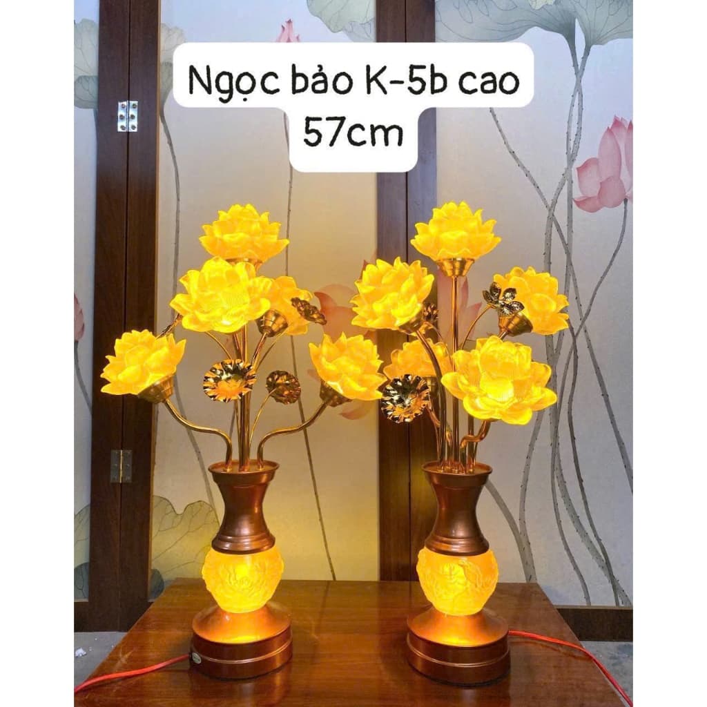 Cặp đèn thờ thần tài 5 bông RỒNG VIỆT, đèn thờ gia tiên hợp kim cao 57cm chất lượng cao.