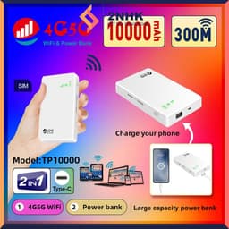 Cục phát wifi từ sim 4G  kiêm pin sạc dự phòng TP10000, bộ phát wifi di động tốc độ cao sử dụng mọi loại sim 2