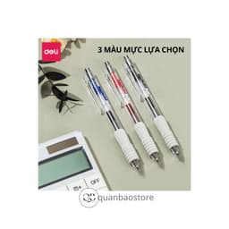 1 hộp 12 cây Bút gel bấm đệm xốp cực êm Deli G104 nét 0.5mm, ngòi ST, mực xanh, đỏ, đen. 5