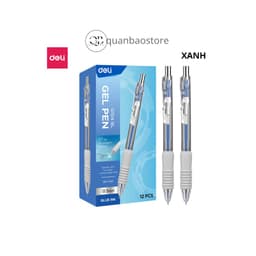 1 hộp 12 cây Bút gel bấm đệm xốp cực êm Deli G104 nét 0.5mm, ngòi ST, mực xanh, đỏ, đen. 3