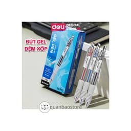 1 hộp 12 cây Bút gel bấm đệm xốp cực êm Deli G104 nét 0.5mm, ngòi ST, mực xanh, đỏ, đen. 2