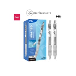 1 hộp 12 cây Bút gel bấm đệm xốp cực êm Deli G104 nét 0.5mm, ngòi ST, mực xanh, đỏ, đen. 4