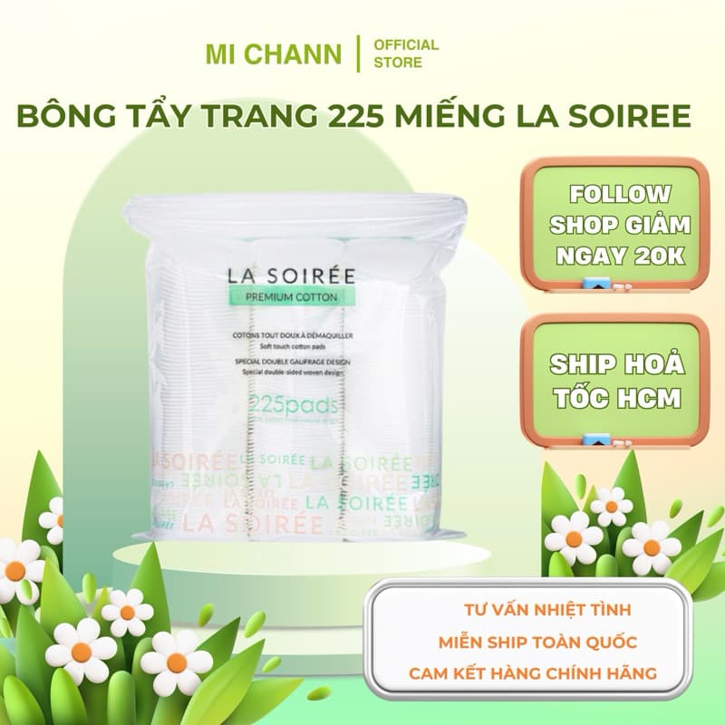 Bông Tẩy Trang LA SOIREE 225 Miếng 120 Cotton Pads 100% Cotton Sợi Bông Tự Nhiên Mềm Mịn Thấm Hút Tốt
