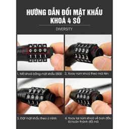 Khoá xe đạp thể thao 4 số, Khoá dây đổi được mật mã lõi thép chắc chắn và an toàn K4SDM 3