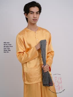 Bộ áo bà ba nam vải phi bóng vàng đồng- Có bộ bà ba Bigsize- may sỉ bà ba toàn quốc - May bộ bà ba theo yêu cầu 1