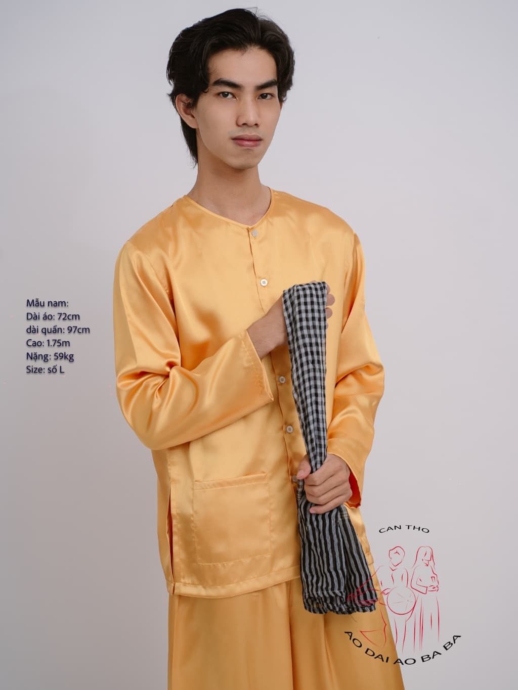 Bộ áo bà ba nam vải phi bóng vàng đồng- Có bộ bà ba Bigsize- may sỉ bà ba toàn quốc - May bộ bà ba theo yêu cầu