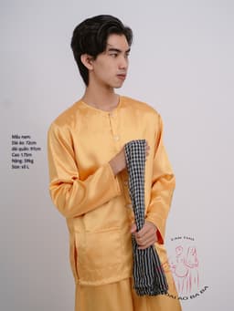 Bộ áo bà ba nam vải phi bóng vàng đồng- Có bộ bà ba Bigsize- may sỉ bà ba toàn quốc - May bộ bà ba theo yêu cầu 2