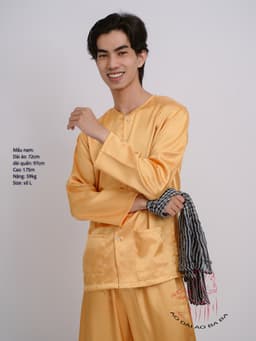 Bộ áo bà ba nam vải phi bóng vàng đồng- Có bộ bà ba Bigsize- may sỉ bà ba toàn quốc - May bộ bà ba theo yêu cầu 3