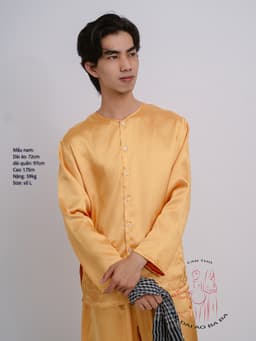 Bộ áo bà ba nam vải phi bóng vàng đồng- Có bộ bà ba Bigsize- may sỉ bà ba toàn quốc - May bộ bà ba theo yêu cầu 5