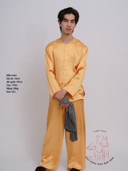Bộ áo bà ba nam vải phi bóng vàng đồng- Có bộ bà ba Bigsize- may sỉ bà ba toàn quốc - May bộ bà ba theo yêu cầu 7