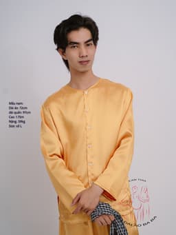 Bộ áo bà ba nam vải phi bóng vàng đồng- Có bộ bà ba Bigsize- may sỉ bà ba toàn quốc - May bộ bà ba theo yêu cầu 6