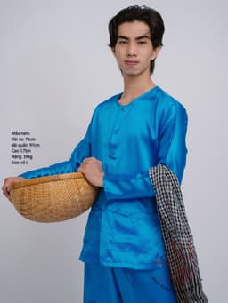 Bộ áo bà ba Nam Phi bóng xanh dương- Có bộ bà ba Bigsize- may sỉ bà ba toàn quốc - May bộ bà ba theo yêu cầu 1