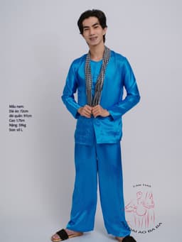 Bộ áo bà ba Nam Phi bóng xanh dương- Có bộ bà ba Bigsize- may sỉ bà ba toàn quốc - May bộ bà ba theo yêu cầu 4