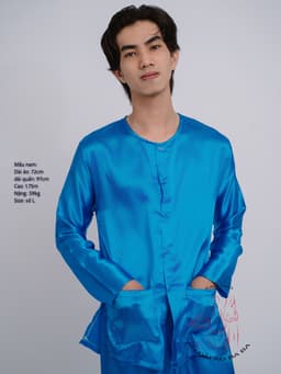 Bộ áo bà ba Nam Phi bóng xanh dương- Có bộ bà ba Bigsize- may sỉ bà ba toàn quốc - May bộ bà ba theo yêu cầu 7