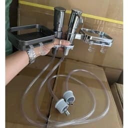 Bộ vòi hút nước rửa chén, Vòi bơm nước rửa chén kèm kệ để đồ, tự bơm hút dầu với ống dẫn silicon dài 1,2m 9