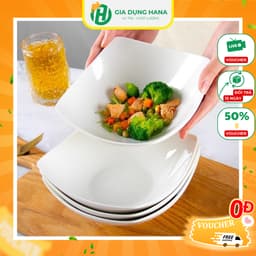 Đĩa Sứ Vuông Trắng Sâu Lòng Bày Tiệc Decor Sang Trọng Lịch Sự Độ Bền Cao 1