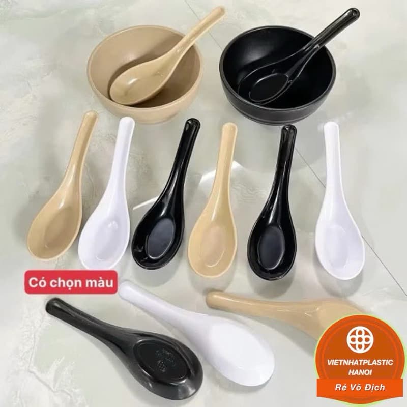 AMIZIN COMBO 10 Muỗng súp phíp (2856) Thìa ăn phở nhựa cao cấp, cho nhà hàng AMIZIN