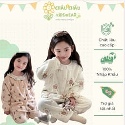 [Sale]Bộ đồ ngủ bé gái thu đông 2024 – Chất liệu nỉ nhung cao cấp, họa tiết hoa nhí dễ thương 2