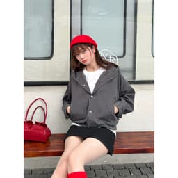 Áo Khoác Kaki Jolly Nữ Gooan - 100% Cotton, Kiểu Dáng Boxy Hàn Quốc, Có Mũ, Nhiều Màu Pastel Đẹp, Hồng, Xám, Be, Đen. 6