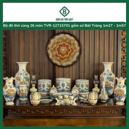 ( Ban 1m27 - 1m57) Bộ Đồ Thờ Gốm Sứ 16 Món Bát Tràng Men Rạn , Kích thước Ban 1m27 - 1m57 cm,3 Bát Hương 1