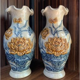 ( Ban 1m27 - 1m57) Bộ Đồ Thờ Gốm Sứ 16 Món Bát Tràng Men Rạn , Kích thước Ban 1m27 - 1m57 cm,3 Bát Hương 2