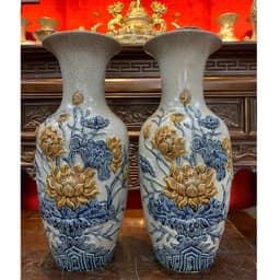 ( Ban 1m27 - 1m57) Bộ Đồ Thờ Gốm Sứ 16 Món Bát Tràng Men Rạn , Kích thước Ban 1m27 - 1m57 cm,3 Bát Hương 4