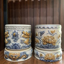 ( Ban 1m27 - 1m57) Bộ Đồ Thờ Gốm Sứ 16 Món Bát Tràng Men Rạn , Kích thước Ban 1m27 - 1m57 cm,3 Bát Hương 5