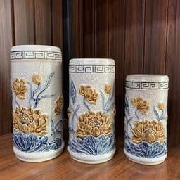 ( Ban 1m27 - 1m57) Bộ Đồ Thờ Gốm Sứ 16 Món Bát Tràng Men Rạn , Kích thước Ban 1m27 - 1m57 cm,3 Bát Hương 6