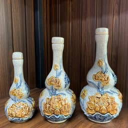 ( Ban 1m27 - 1m57) Bộ Đồ Thờ Gốm Sứ 16 Món Bát Tràng Men Rạn , Kích thước Ban 1m27 - 1m57 cm,3 Bát Hương 7