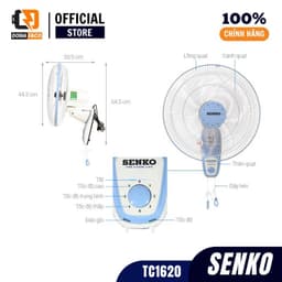 Quạt treo tường Senko TC1620 2 dây 7 cánh công xuất 65W gió siêu mạnh bảo hành 24 tháng 7
